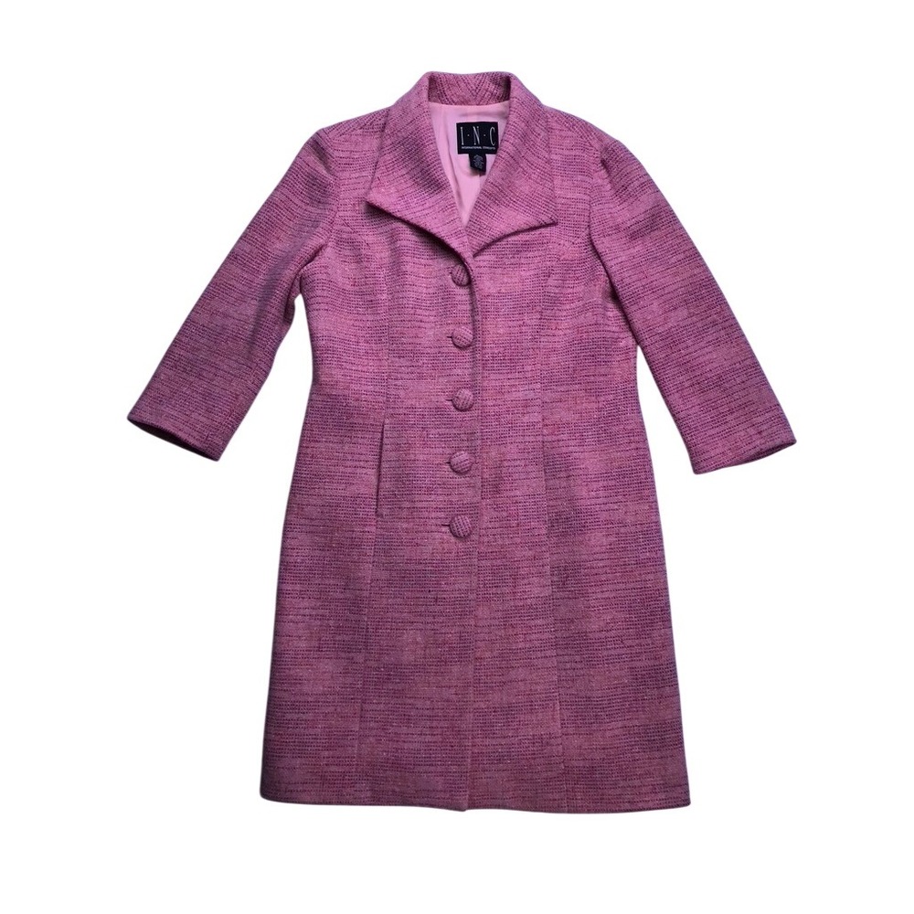 INC International Concepts Wool Blend Coat Womens L Pink Tweed Long Sleeve